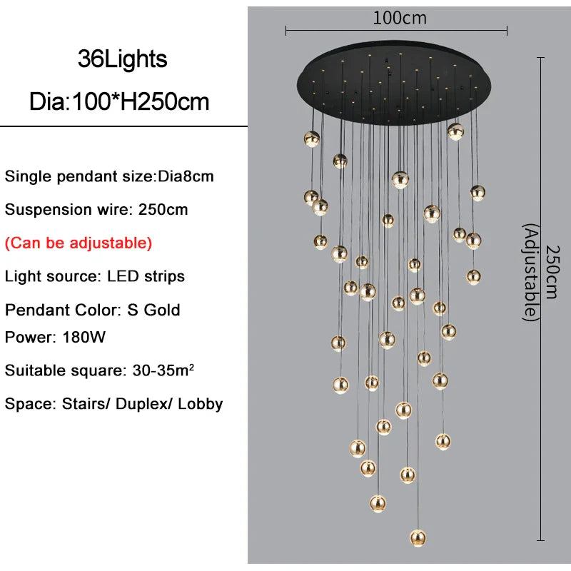 Lámpara colgante DecorBites™ Crystal Ball para sala de estar moderna, elegante diseño en negro y dorado