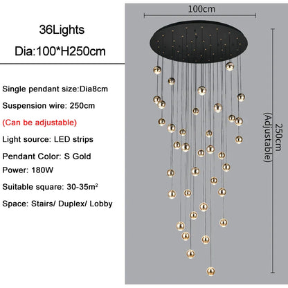 Lámpara colgante DecorBites™ Crystal Ball para sala de estar moderna, elegante diseño en negro y dorado