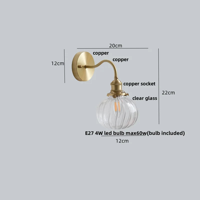 DecorBites™ Green Class Ball LED Wall Light Fixture, Copper Socket, Pull Chain Switch