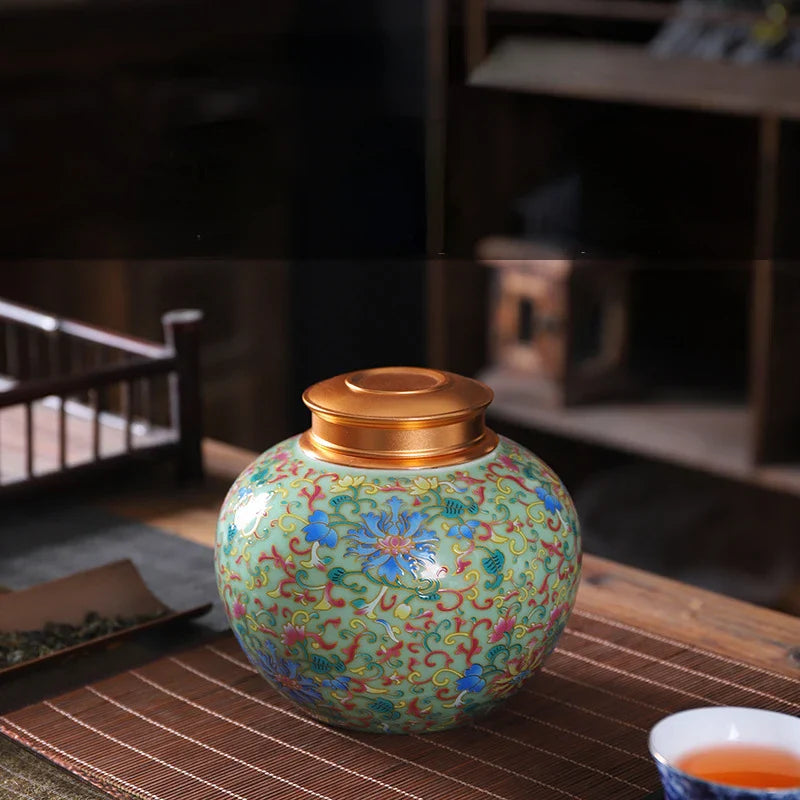 DecorBites™ Enamel Tea Pot Ceramic Storage Jar - Airtight Coffee Container