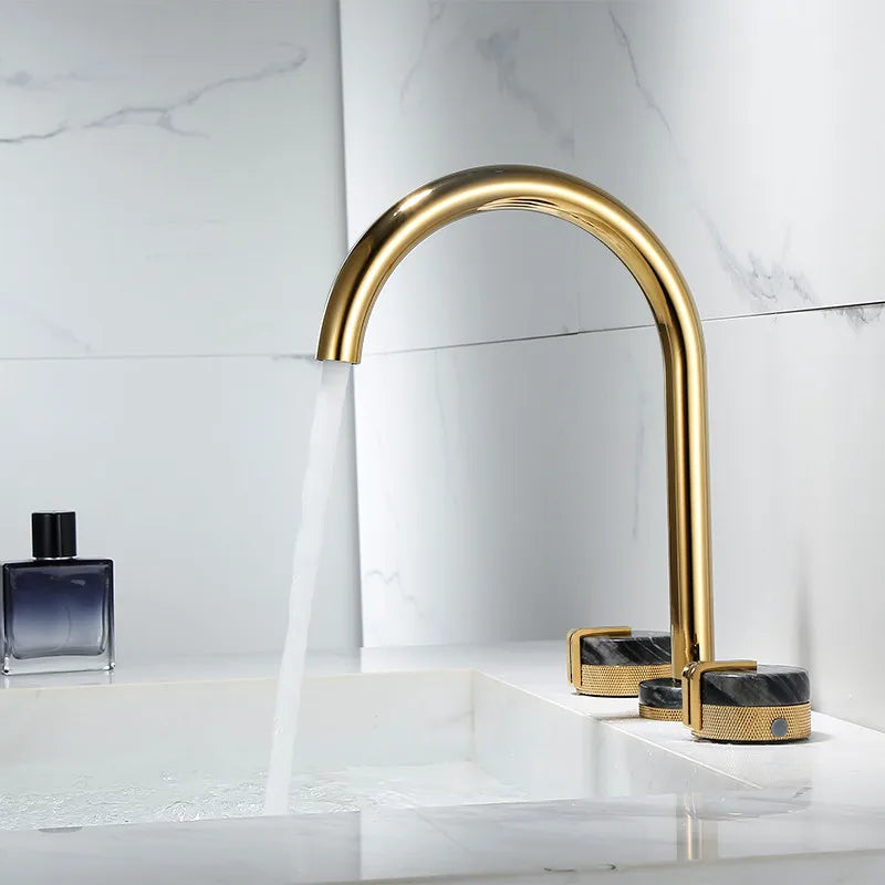 Grifo de baño de latón dorado y mármol de montaje amplio Decorbites™ para lavabo de 8 pulgadas