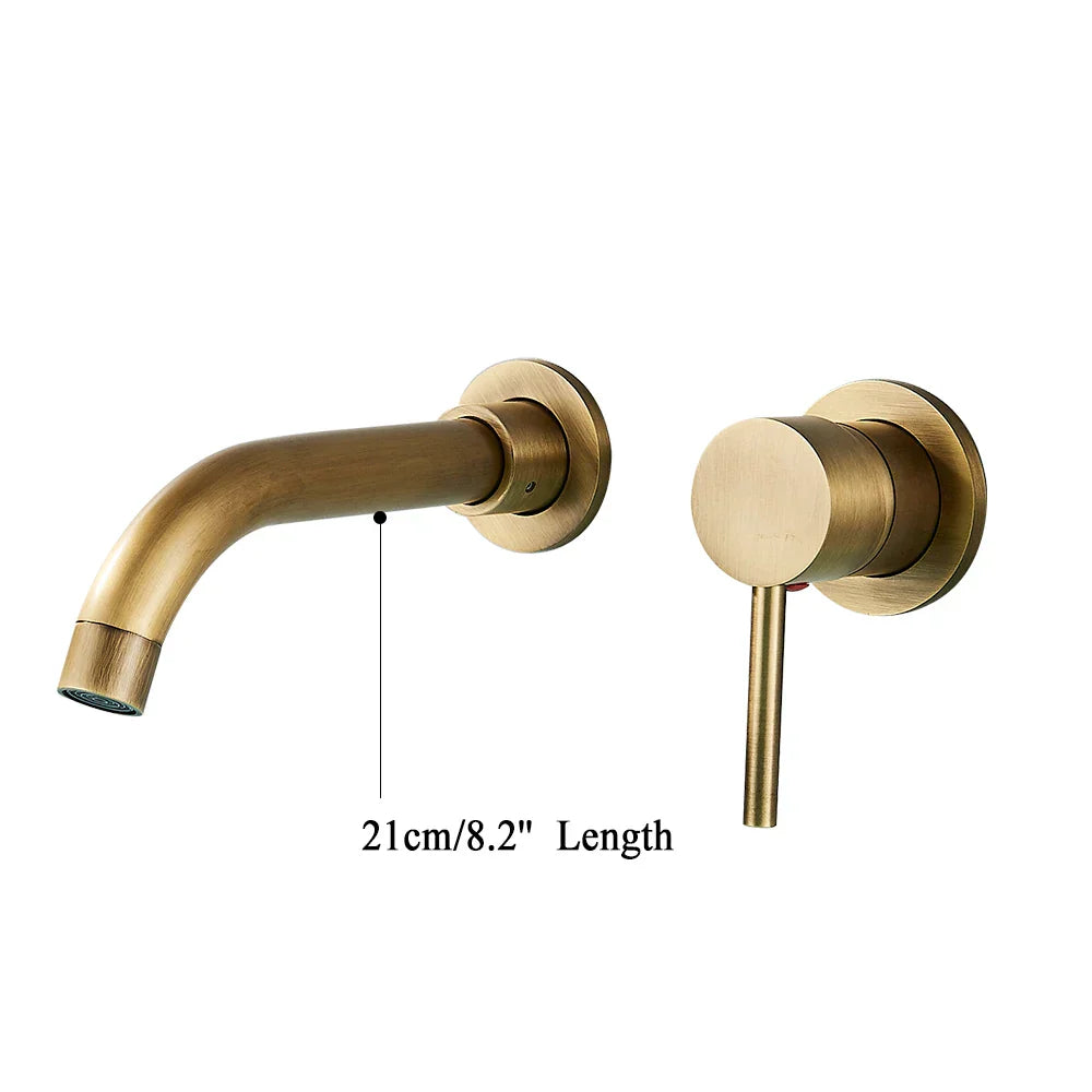 Grifo de baño de latón dorado Decorbites™ con manija de palanca moderna, montaje en pared para fregadero