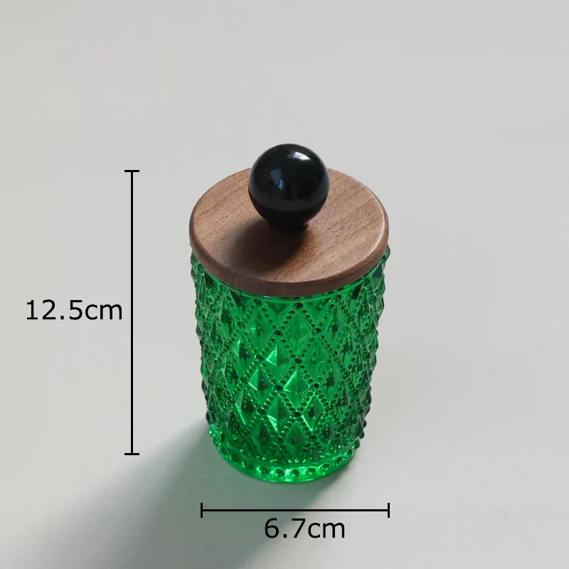 Tarro de cerámica DecorBites™ con tapa de nogal para guardar joyas y accesorios