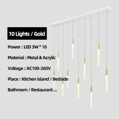 DecorBites™ Luxe Gold Tube Chandelier for Dining & Bedroom Lighting