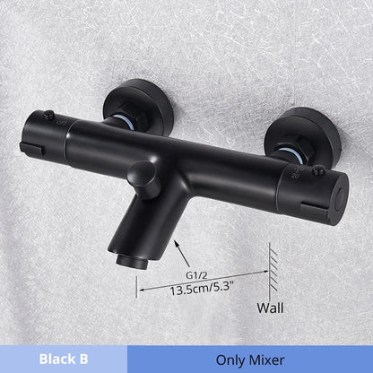 طقم دش ترموستاتي DecorBites™ أسود/كروم مع خلاط مثبت على الحائط من النحاس مع بخاخ