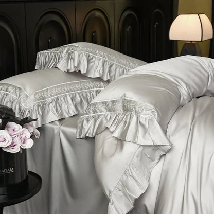 Decobites 1000TC Luxury Embroidery Ruffles Bedding Set with Soft Silky Feel