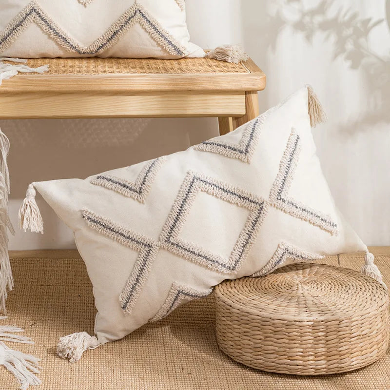 أغطية وسائد DecorBites™‎ مطرزة بأشكال هندسية من قماش قطني منقوش لديكور المنزل