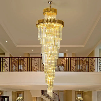 DecorBites™ Gold Black Crystal Chandelier Staircase Lights 3m Long Luxury Villa Lighting