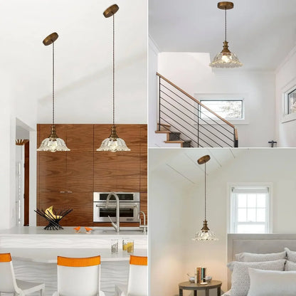 DecorBites™ Brass Glass Pendant Chandelier for Kitchen Bar Bedroom Hallway