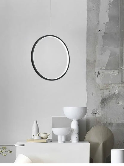 DecorBites™ LED Ring Chandelier: Minimalist Black Circle Pendant Light for Living Room Lighting