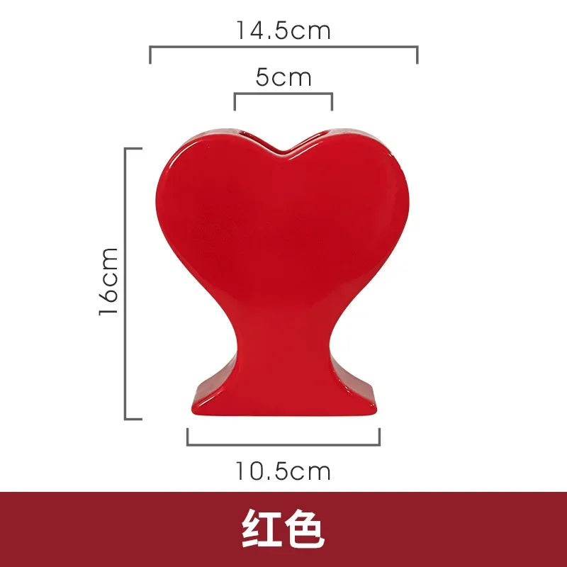 DecorBites™ Heart-shaped Pink Hearts Porcelain Vase - Handicraft Ornament & Home Decor