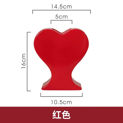 DecorBites™ Heart-shaped Pink Hearts Porcelain Vase - Handicraft Ornament & Home Decor