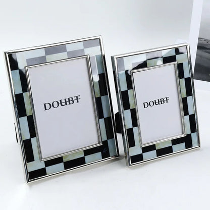 DecorBites™ Black White Plaid Metal Photo Frame Abstract Desktop Decoration Display Frames