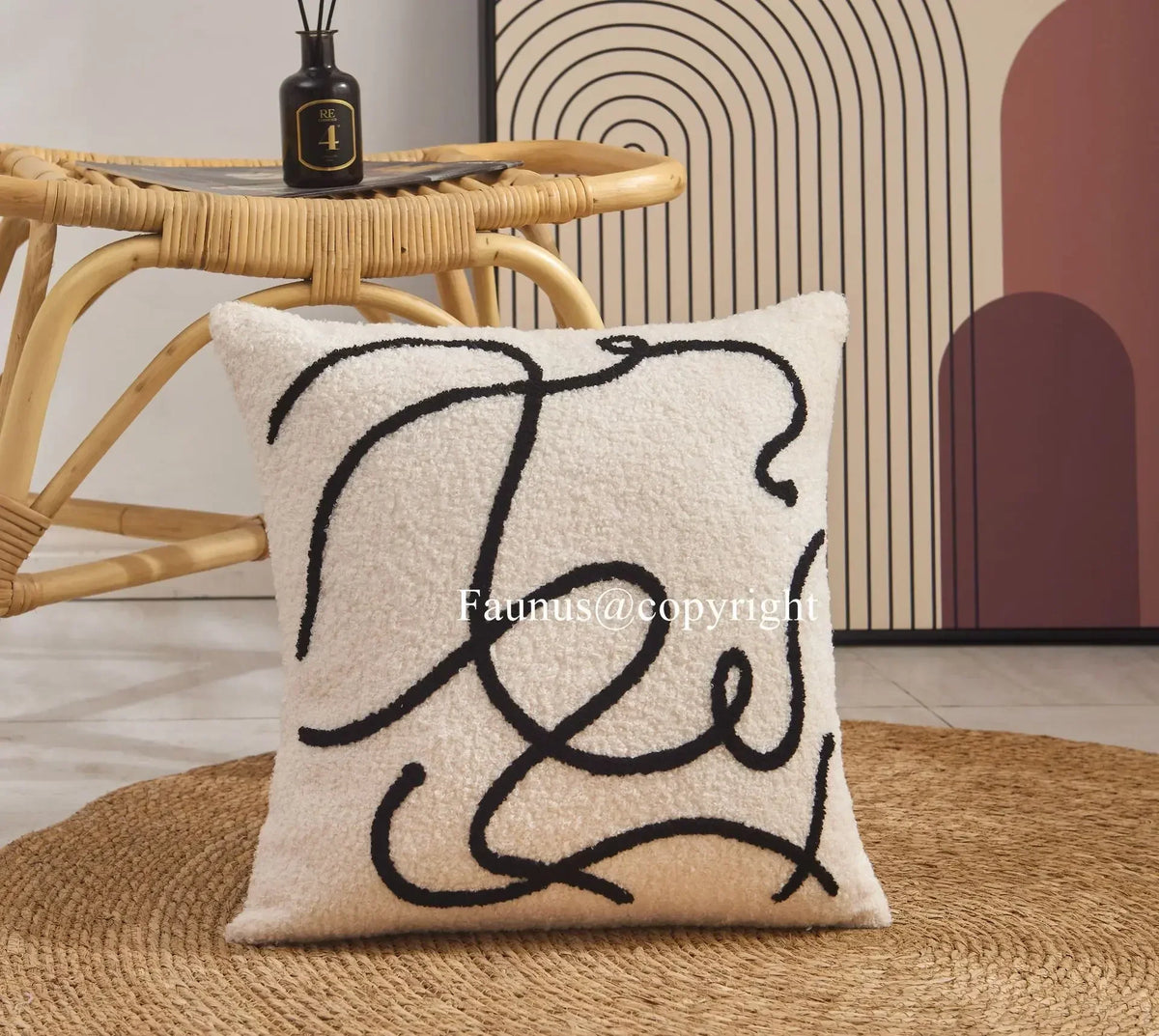 Funda de cojín para la cara de lana de cordero Decorbites™ 45x45 Beige Blanco Arte Abstracto Funda de Almohada