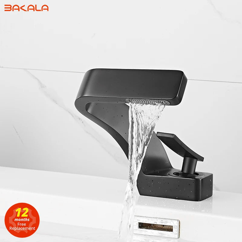 BAKALA Bathroom Deck Mounted Basin Faucet Black Sink Tap Single Hole Water Tap Hot and Cold Mitigeur Salle De Bain Mixer Faucet