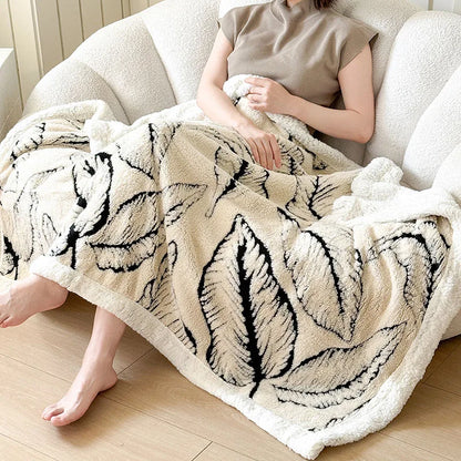 DecorBites™ Leaf Jacquard Double-Layer Flannel Blanket for Sofa and Bed
