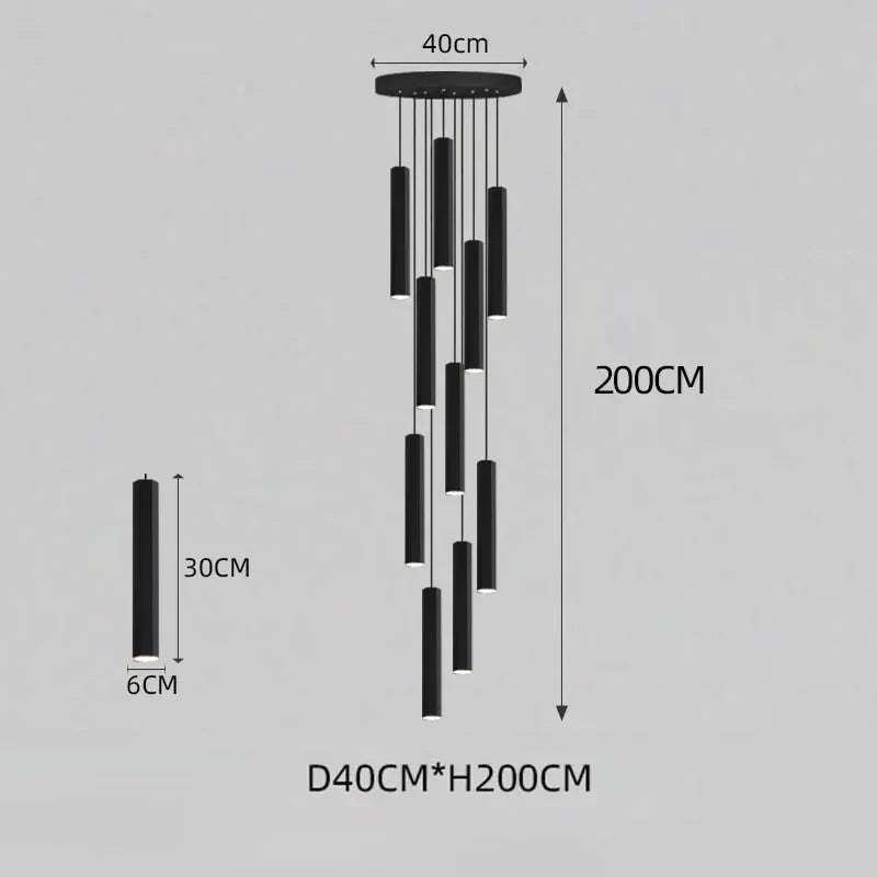 Lámpara de araña para escalera DecorBites™ con cristal LED negro: Diseño nórdico moderno, lámpara colgante creativa para isla