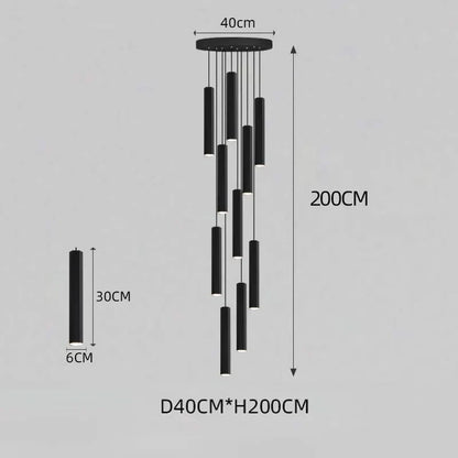 Lámpara de araña para escalera DecorBites™ con cristal LED negro: Diseño nórdico moderno, lámpara colgante creativa para isla
