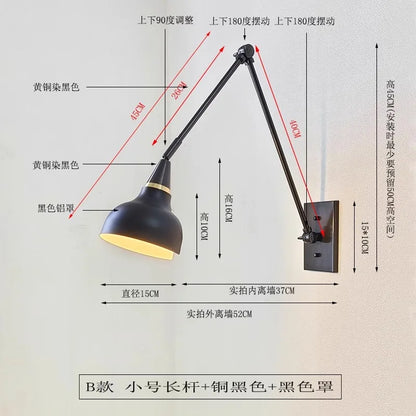 DecorBites™ Brass Black Swing Arm Wall Lamp LED E14 for Kitchen Study Bedroom