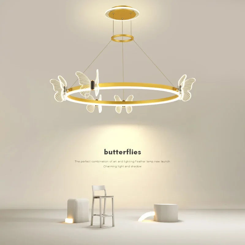 DecorBites™ Gold Butterfly Crystal Chandelier Pendant Light for Elegant Living Room & Restaurant Decoration