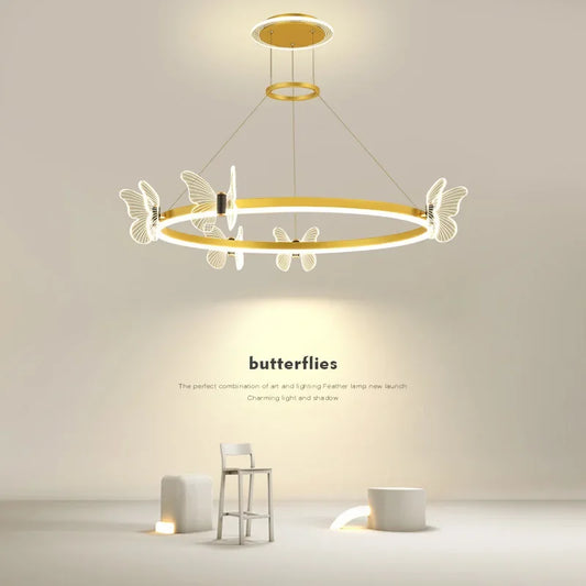 DecorBites™ Gold Butterfly Crystal Chandelier Pendant Light for Elegant Living Room & Restaurant Decoration