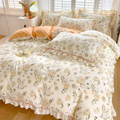 Decobites Princess Ruffles 100% Cotton Quilt Cover Set - Floral Soft Duvet Cover