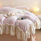 Decobites Princess Velvet Fleece Ruffles Winter Bedding Set - Plush Coral Velvet Duvet Cover & Sheet