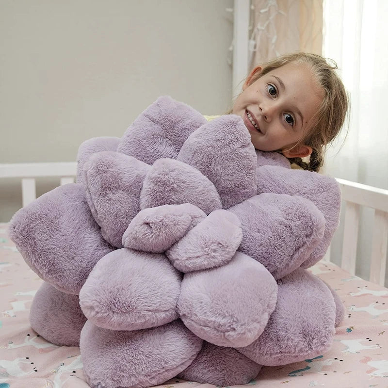 DecorBites™ 3D Succulent Cactus Flower Throw Pillow - Handcrafted Lavender Decor