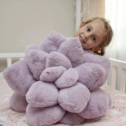 DecorBites™ 3D Succulent Cactus Flower Throw Pillow - Handcrafted Lavender Decor