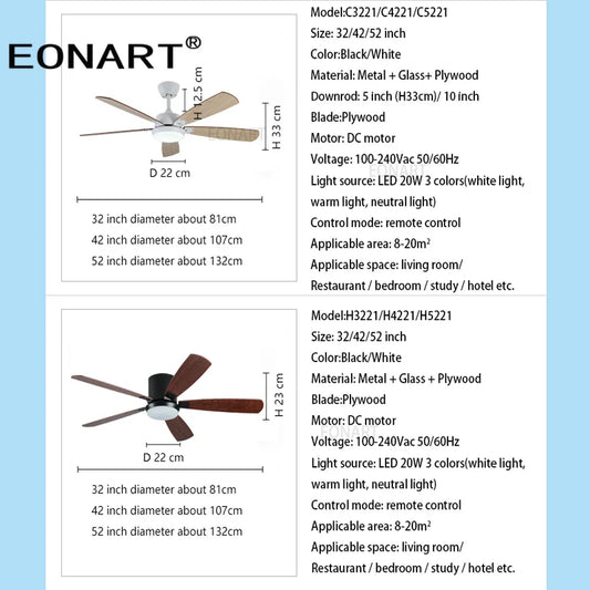 DecorBites™ 52" LED Ceiling Fan with Modern Design & Remote Control