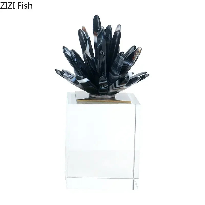 DecorBites™ Black Agate Flower Crystal Art Desk Decoration on Crystal Base