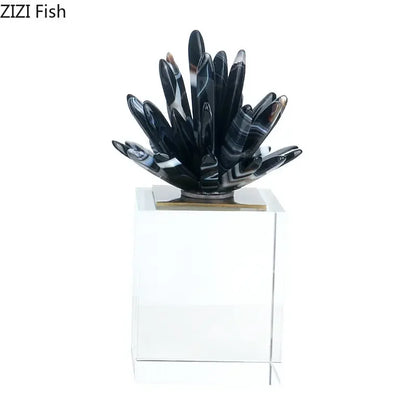 DecorBites™ Black Agate Flower Crystal Art Desk Decoration on Crystal Base