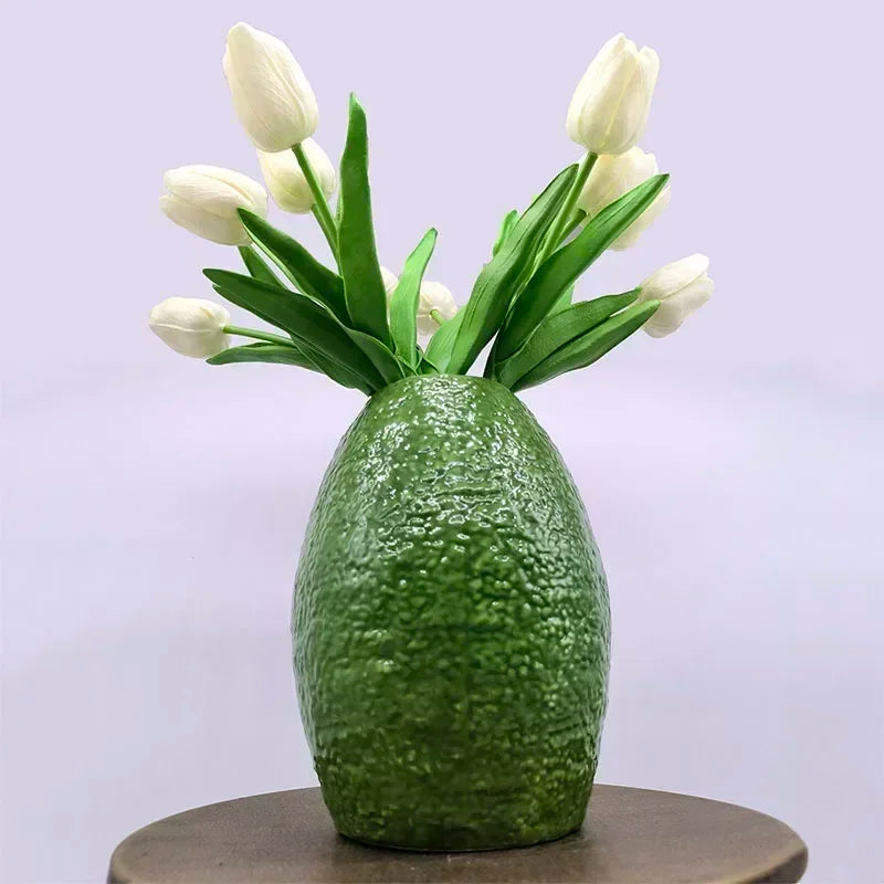 DecorBites™ Avocado Ceramic Vase: Unique Flower Arrangement Pot Home Decor Craft Pots