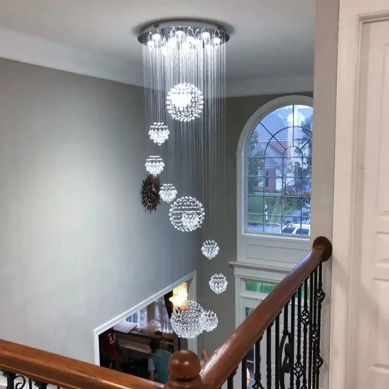 Crystal Chandelier for High Ceiling Modern Spiral Large Raindrop Flush Mount Light Fixture Living Room Hall 13-Light Fixture