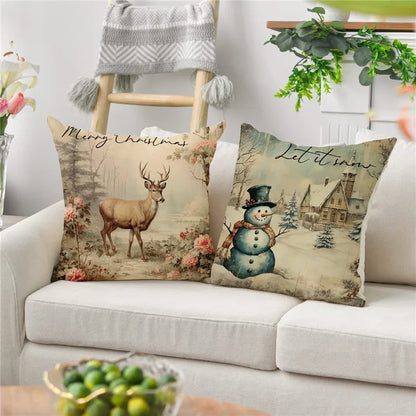 DecorBites™ Christmas Snowman Deer Pillowcase Xmas Home Decoration Sofa Cushion Cover