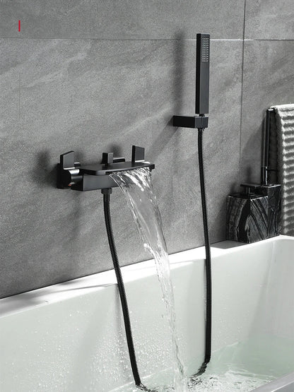 DecorBites™ Gold Brass Wall Mounted Bathtub Faucet with Hand Held Shower Kit