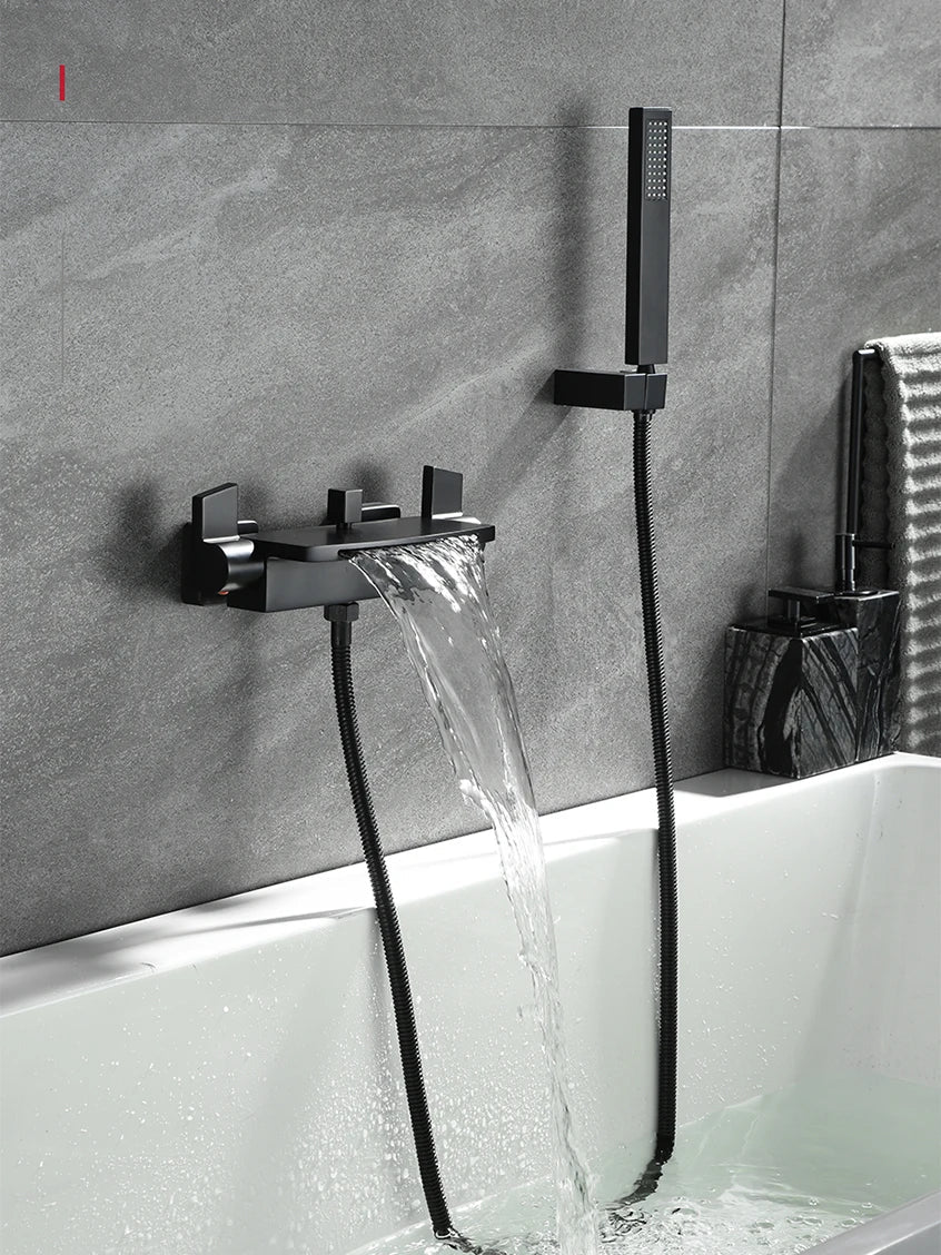 Grifo de bañera montado en la pared de latón dorado Decorbites™ con kit de ducha de mano