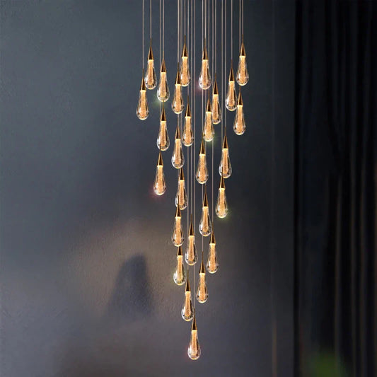 DecorBites™ Gold Crystal Chandelier for Modern Living, Dining & Stair Lighting