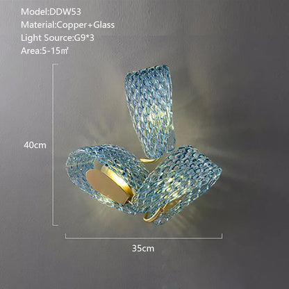 ديكوربايتس™ مصباح سقف فاخر من النحاس والزجاج الأزرق - تصميم زهور إبداعي