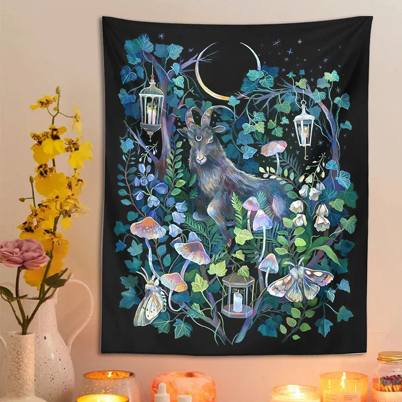 Decobites Moon Moth Garden Tapestry: Trippy Witchcraft Decor for Home, Dorm