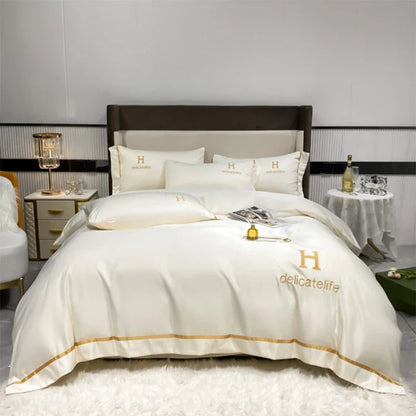 Decobites Silk Bedding Set: Washed Ice-Cream Satin Four-Piece, Skin-Friendly & Breathable Sheets