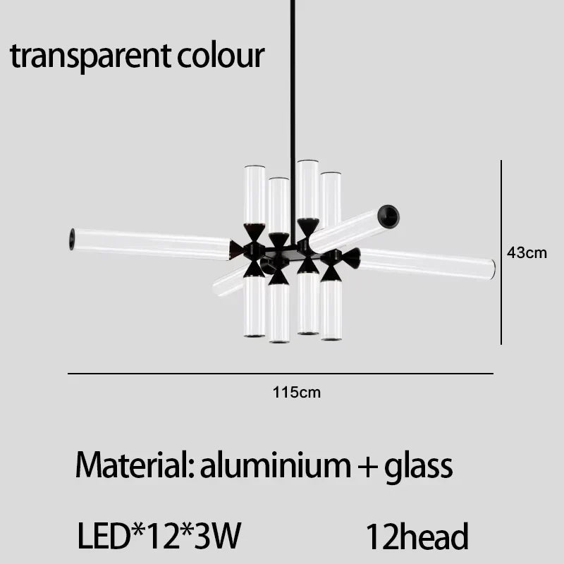 DecorBites™ Glass Tube Chandelier: Modern LED Pendant Lamp for Living Room, Bedroom, Cafe, and Dining Room.