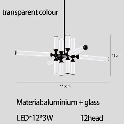 DecorBites™ Glass Tube Chandelier: Modern LED Pendant Lamp for Living Room, Bedroom, Cafe, and Dining Room.