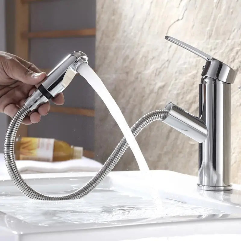 Single Handle Pull-out Bathroom Basin Faucet Hot and Cold Water Countertop Installation Faucet  Water Mode