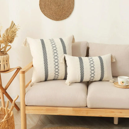 DecorBites™ Bohemian Tassel Cushion Cover: Handmade Geometric Crochet Pillowcases