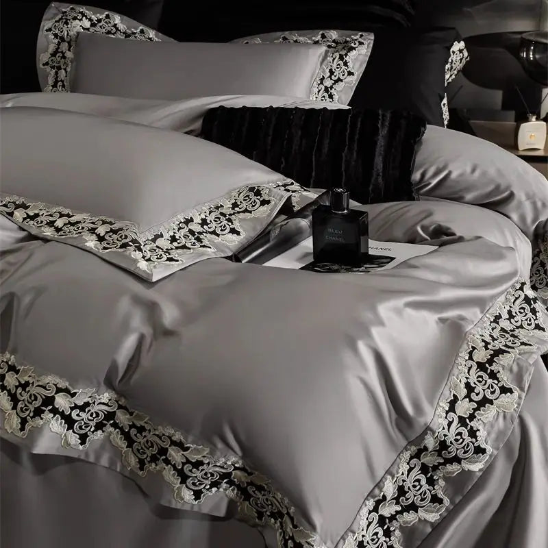 Decobites Luxury Embroidery Bedding Set: Soft, Silky, Breathable 4Pcs Set