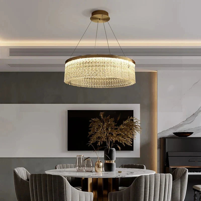DecorBites™ Crystal Glass Gold Pendant Chandelier for Elegant Kitchen Dining Lighting