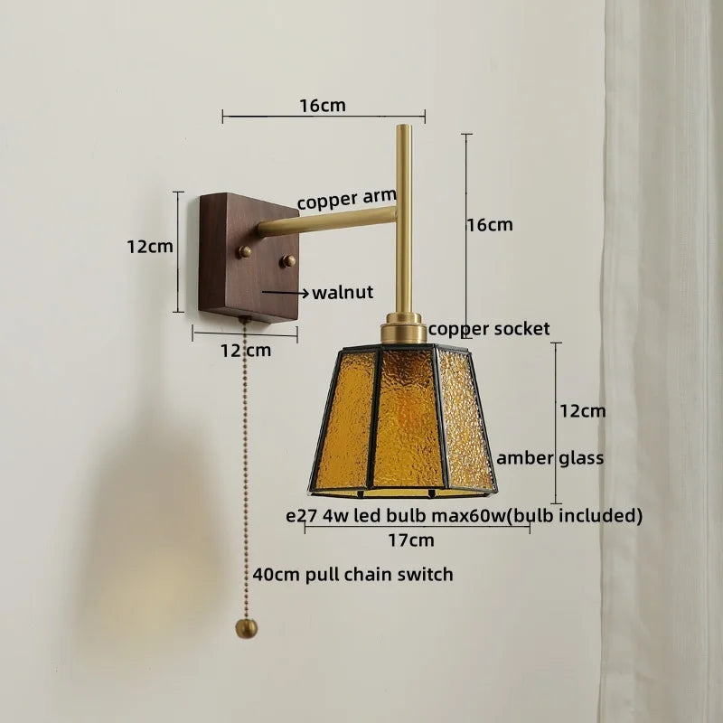 DecorBites™ Glass Copper LED Wall Lights Modern Bedside Lamp for Bedroom Living Room