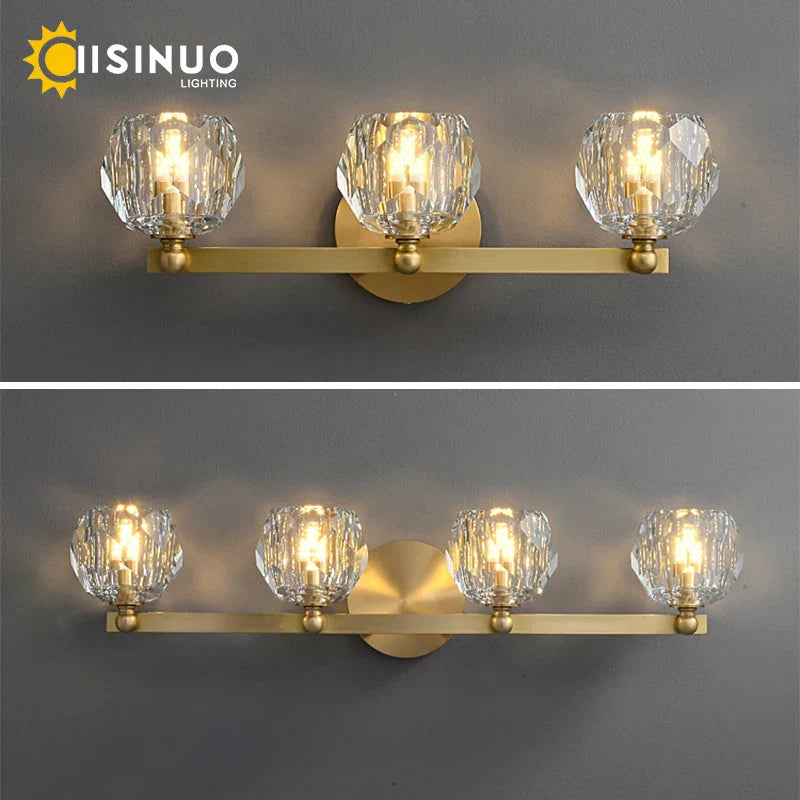 Lámparas de tocador DecorBites™ de cobre macizo dorado con cristales para baño y dormitorio