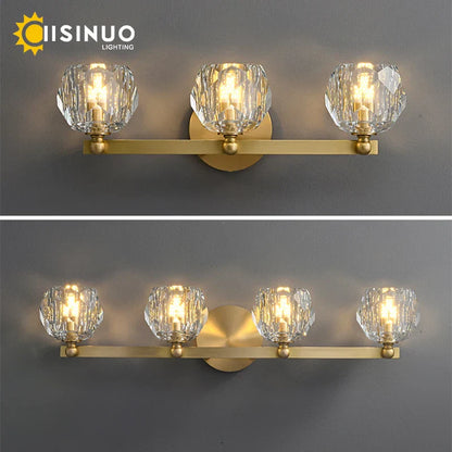 Lámparas de tocador DecorBites™ de cobre macizo dorado con cristales para baño y dormitorio